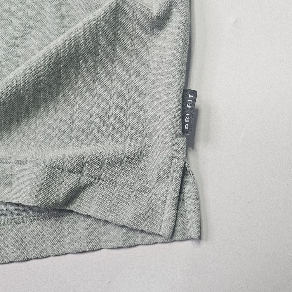 NIKE GOLF Dri-FIT Polo Shirt XL Sage Green Vertical Stripe Textured Short Sleeve